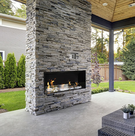 outdoor gas fireplace by Horizon
